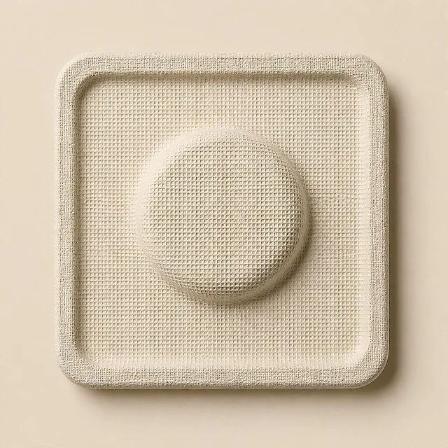 The back face of the same insert, with the fine mesh texture left by the mould